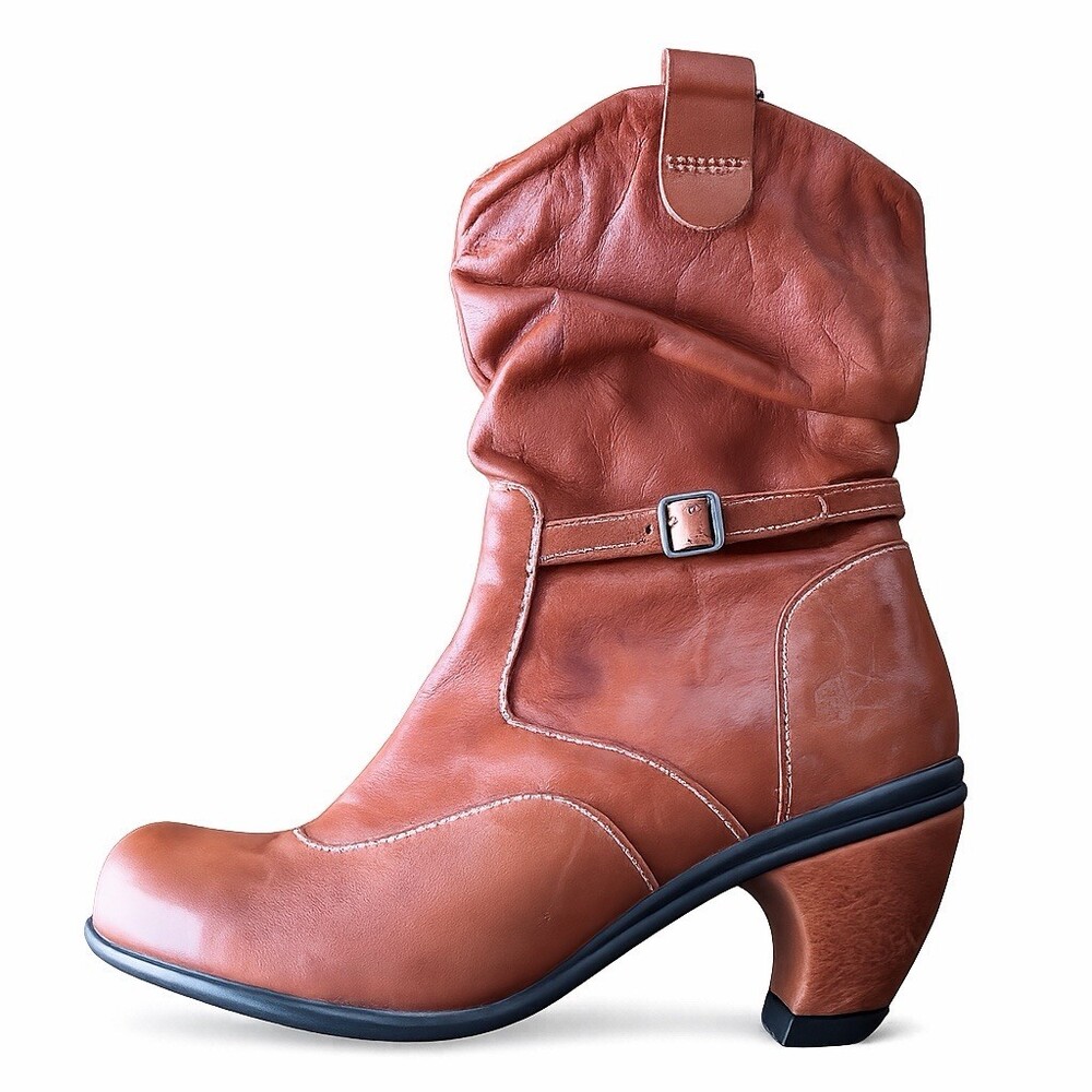 Eject Brown Leather Ankle Boots Slouchy Buckle Heel EU‎ 37 38 US 7 7.5